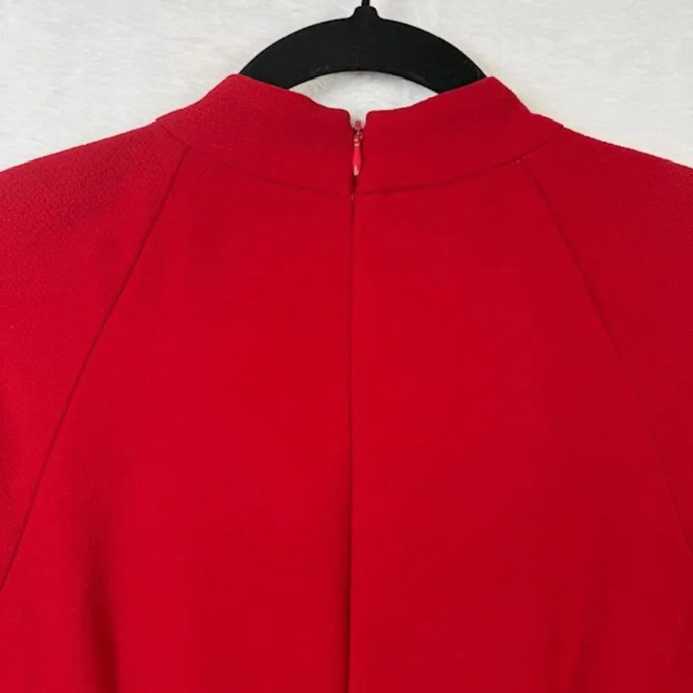 NWOT Badgley Mischka Red Mock Neck Knee Length Dress Pintucks Back Zip Size 4 - Picture 5 of 14